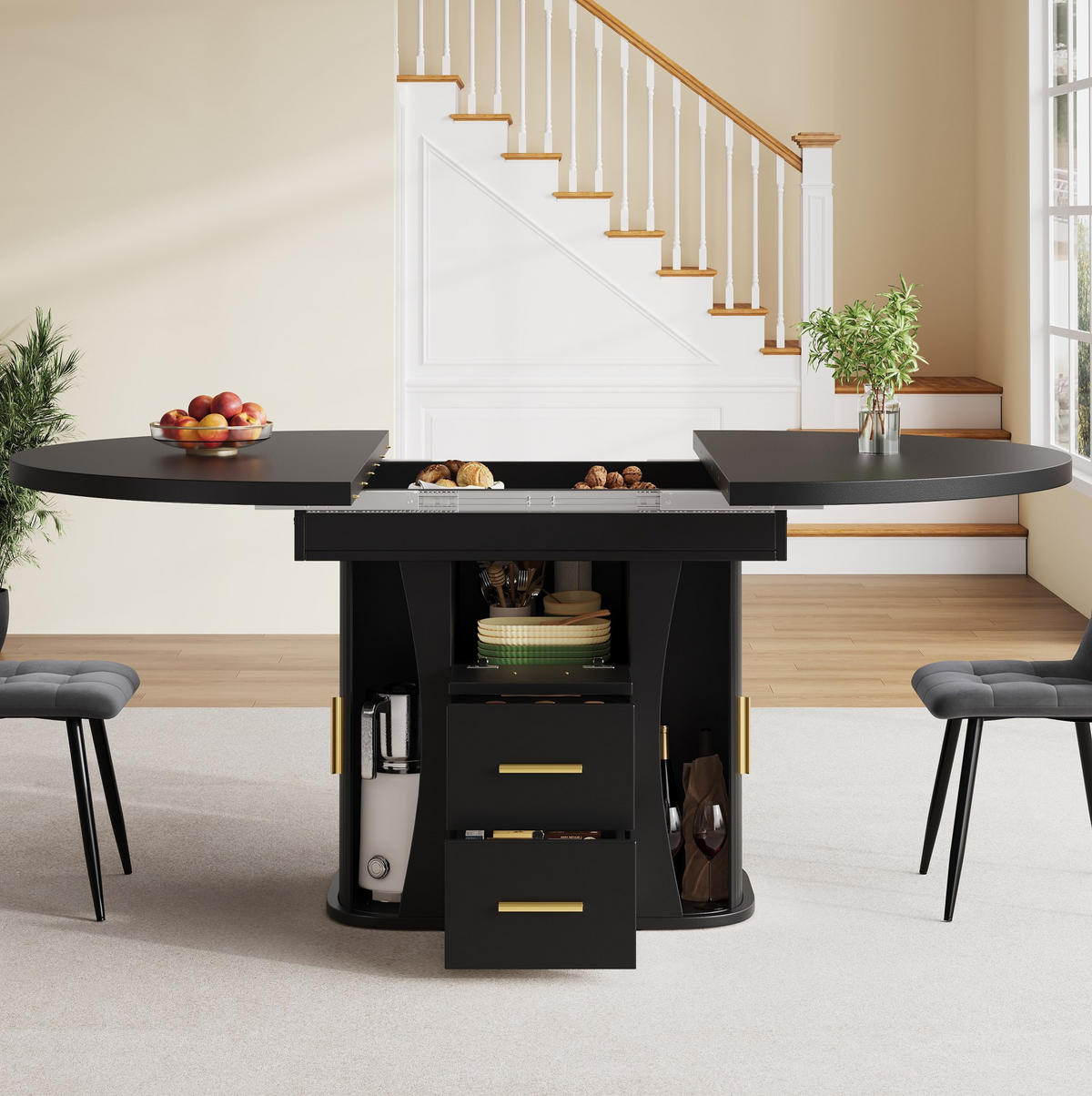 AUSZIEHTISCH 118/77 cm in Schwarz – ausziehbar auf 158 cm, für bis zu 6 Personen - Schwarz, Holzwerkstoff (118/118/77cm) - BEAOK
