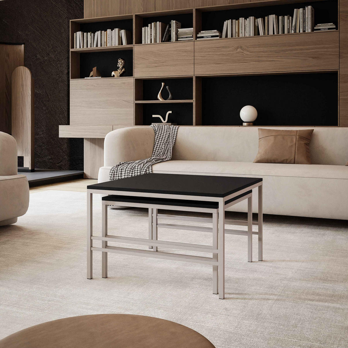 COUCHTISCH Schwarze matte Cashmere Rahmen - Creme/Schwarz, Holzwerkstoff (70/70/46cm) - Idohome