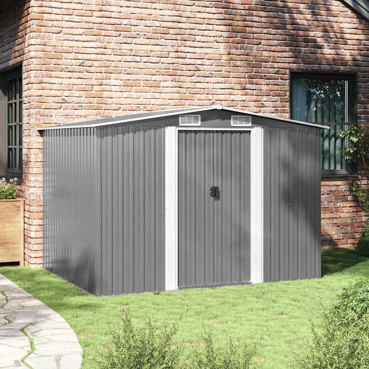 GARTENSCHUPPEN Grau Metall 257/205/178 Cm - Grau, Metall (205/178/257cm) - vidaXL
