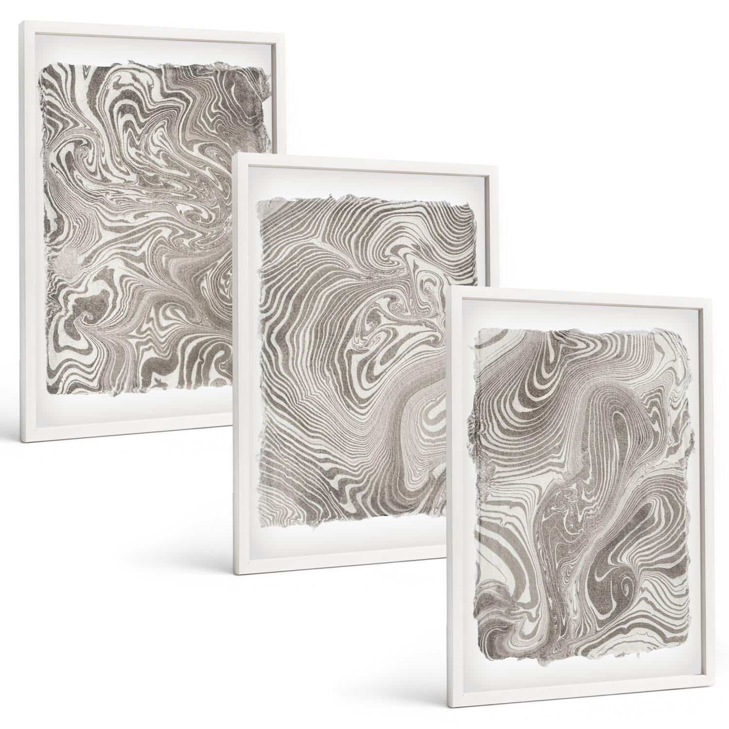 BILDER SET 3er Set - 40x60 cm Weißer Rahmen - Moderne Formen Malerei - Weiß, Kunststoff (40/60cm) - TULUP