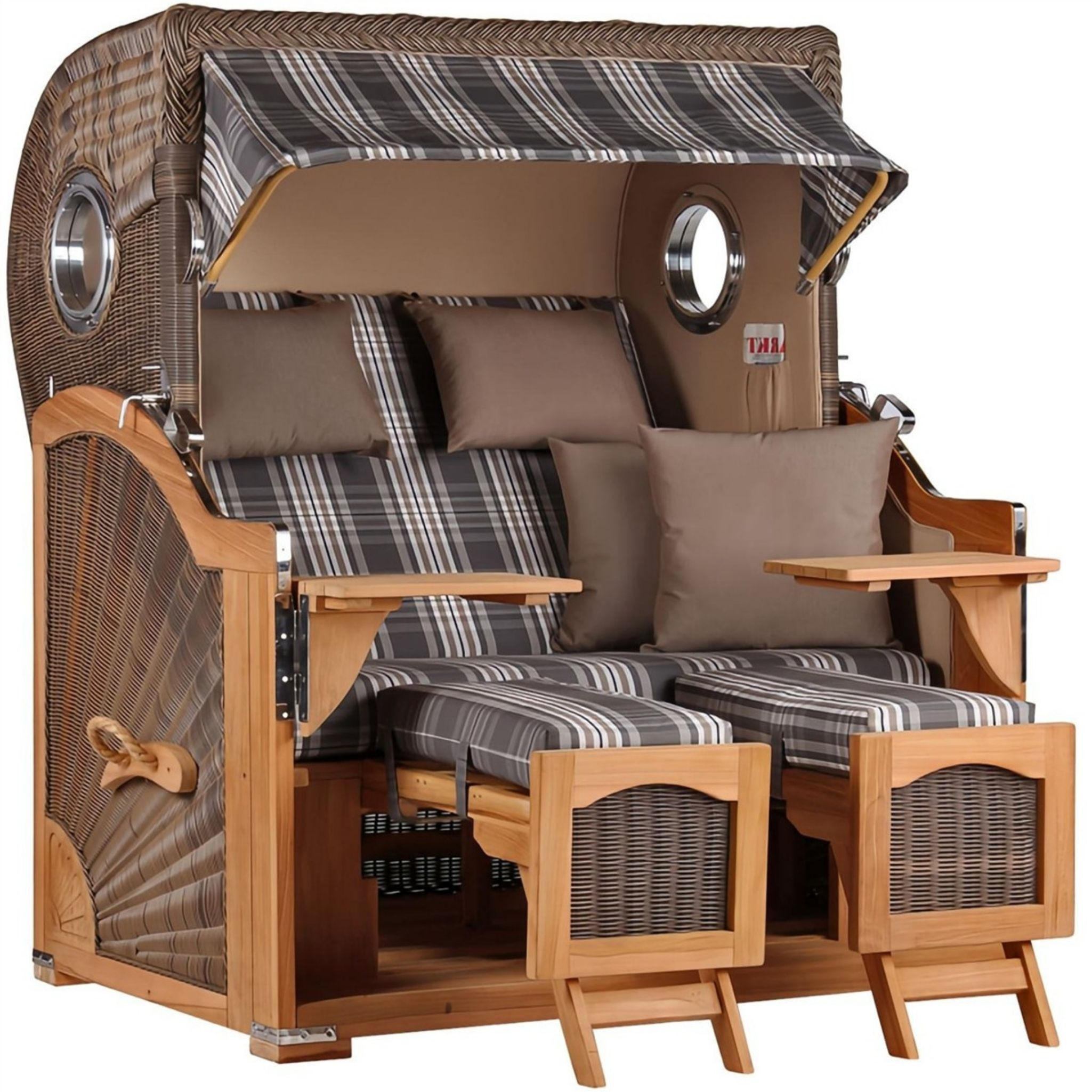 STRANDKORB Düne Grande Bullauge Teak PE Grey Dessin 522 - Braun/Grau, Metall (142/170/95cm) - Mr. Deko