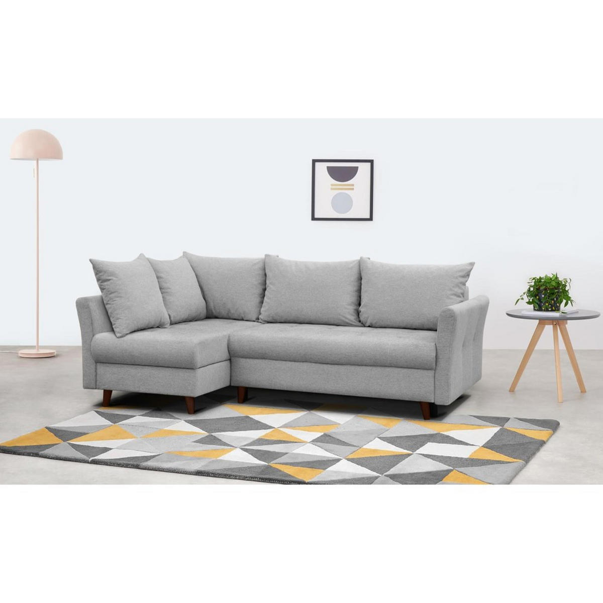 ECKSCHLAFSOFA Neron mit 2 Bettkasten und Beine in Wengefarbe, Hellgrau, links - Wengefarben/Hellgrau, Textil (233/148cm) - Beautysofa