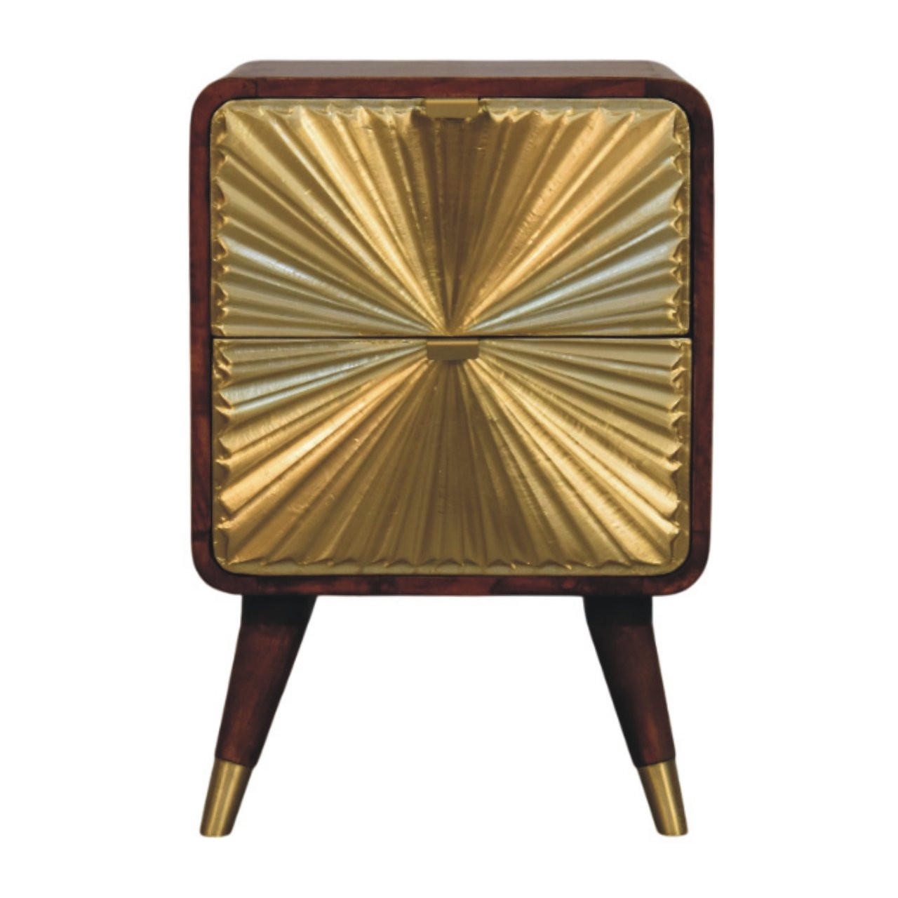 Artisan Furniture NOČNÍ STOLEK z masivního dřeva, s mosazným ražením, 2 zásuvky, Avora