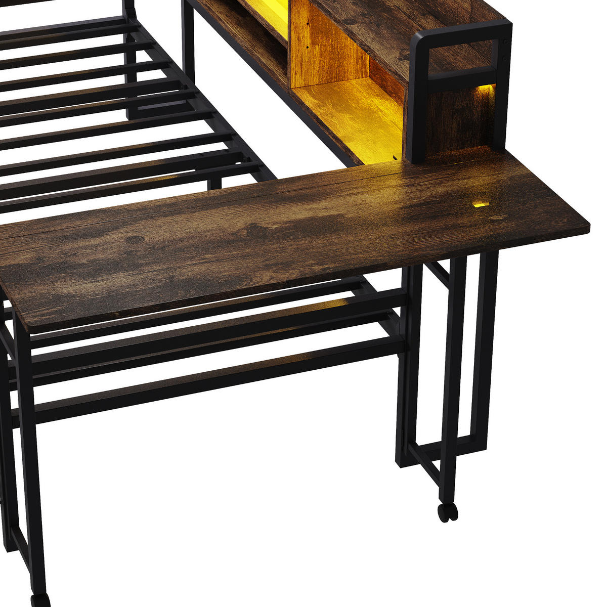 KINDERBETT 90/200 cm DE-01456, in Holzfarbe, mit LED, Schreibtisch und Steckdose - Naturfarben, Metall (90/200cm) - ComfortXL