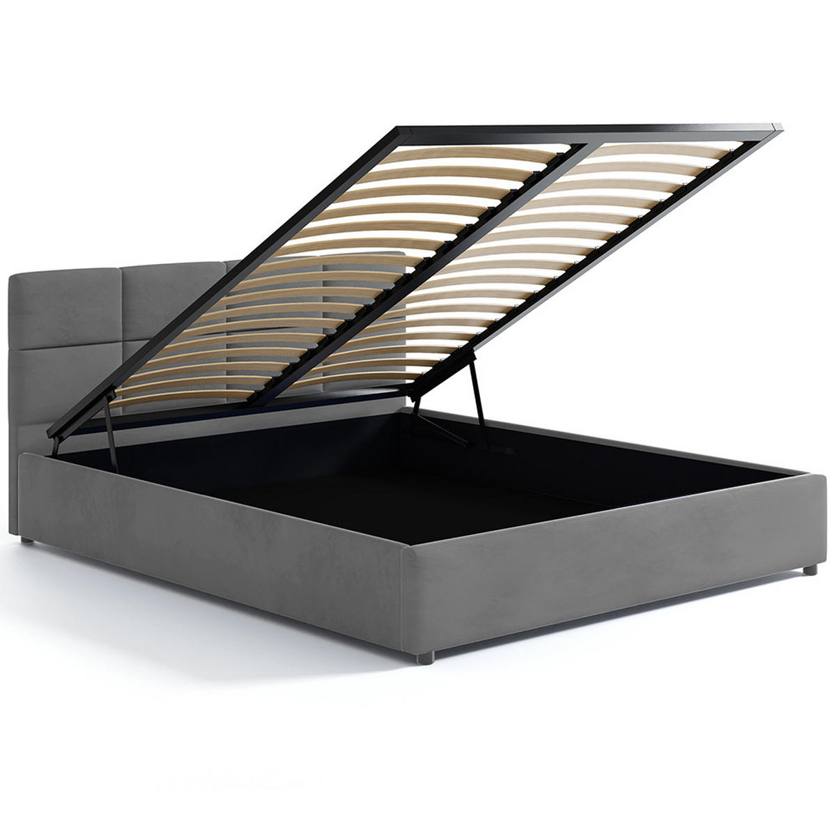 POLSTERBETT 160×200 mit Bettkasten und Lattenrost Mika HLR-22 Grau Velours - Grau, Holz (160/200cm) - Jana