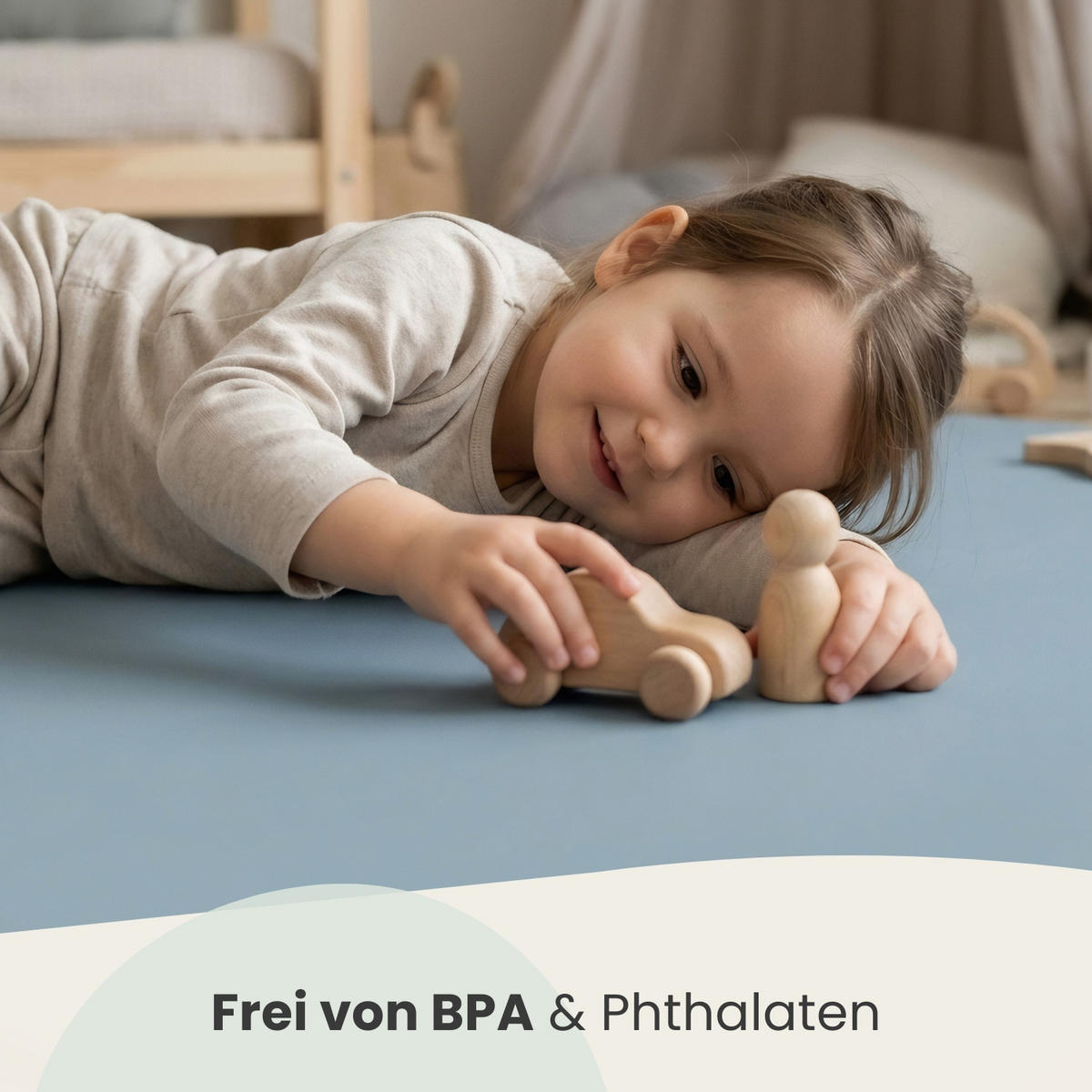 SPIELMATTE mit Rand - 180/90/1 cm Puzzlematte Blau - Grau, Kunststoff (30/30cm) - Littletom