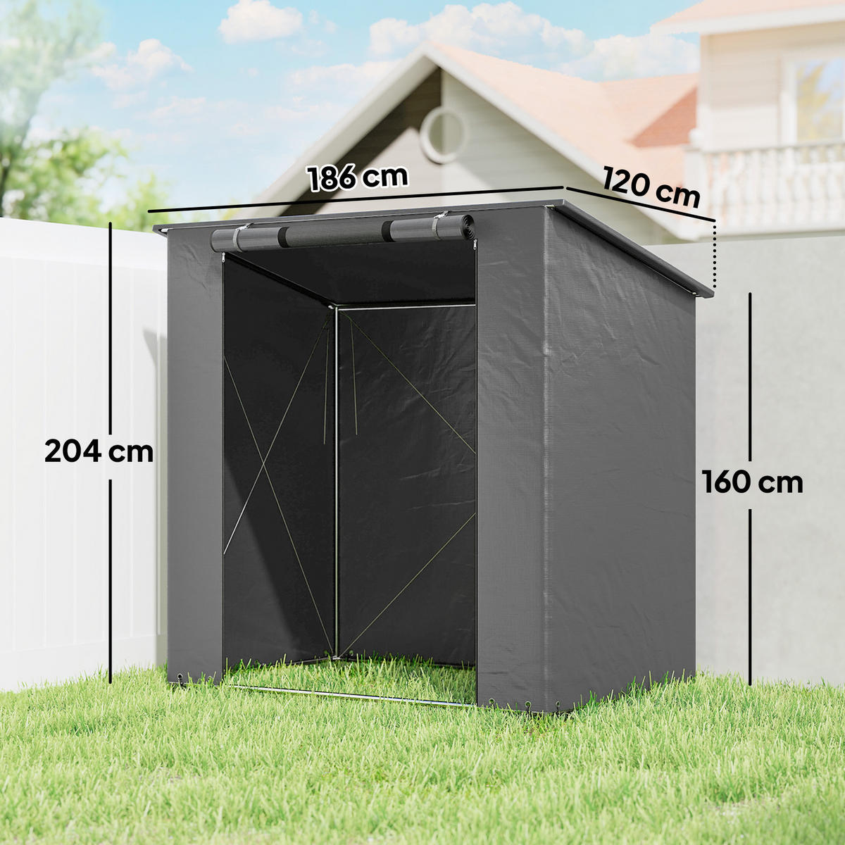 ZELTGARAGE 1,9x1,2 m DE-08135 mit aufrollbarer Reißverschlusstür Dunkelgrau - Dunkelgrau, Metall (120/204/187cm) - ComfortXL