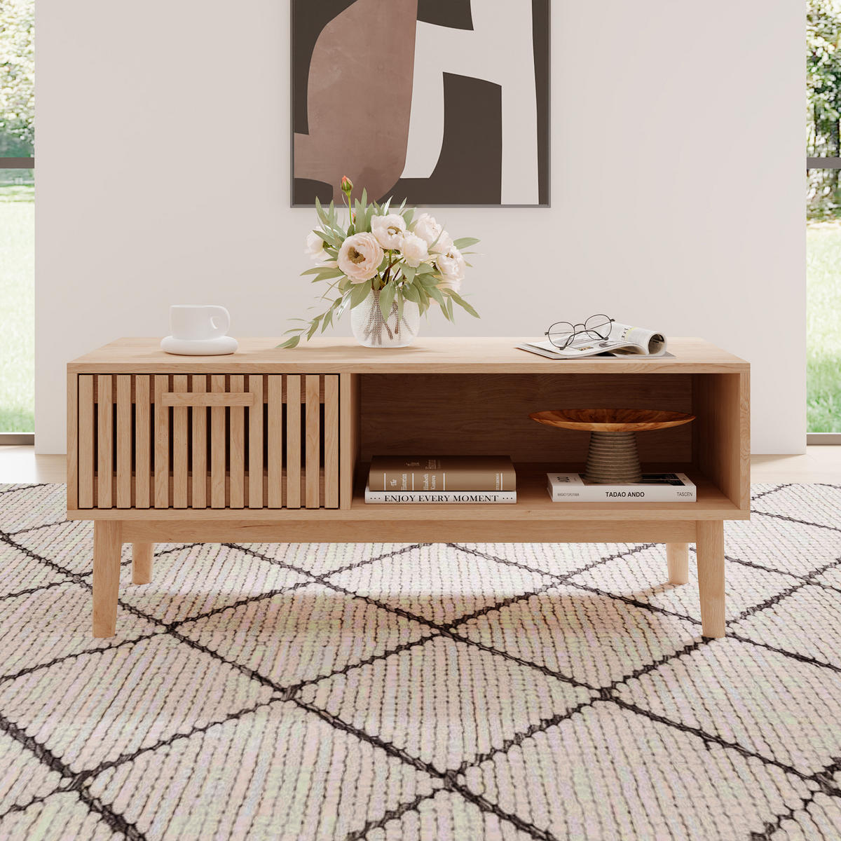 COUCHTISCH HOLZOPTIK Natur, mit Schublade & Fach, 100x50x43cm, Modern - Eichefarben, Holz (100/50/43cm) - CASIVA