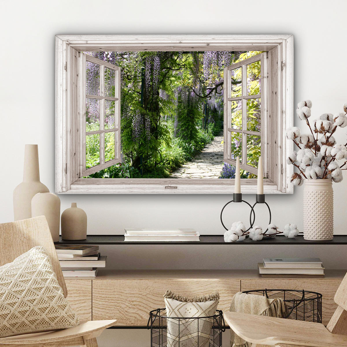 LEINWANDBILD Blauer Regen - Blumen - Aussicht - Baum - Frühling Gemälde 60x40 cm - Grün, Textil (60/40cm) - MuchoWow