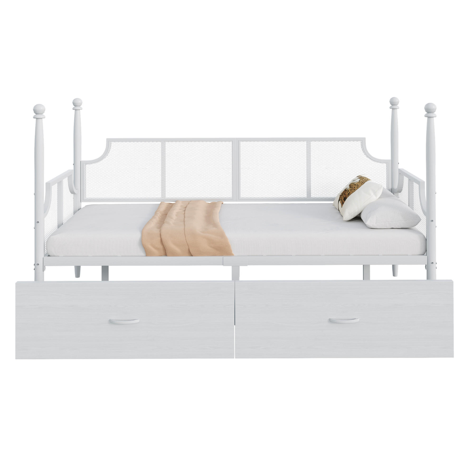 METALLBETT aus Metall 90x200 cm Weiß mit 2 Schubladen im Vintage-Stil - Weiß, Metall (90/200cm) - Modfu
