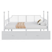 METALLBETT aus Metall 90x200 cm Weiß mit 2 Schubladen im Vintage-Stil - Weiß, Metall (90/200cm) - Modfu