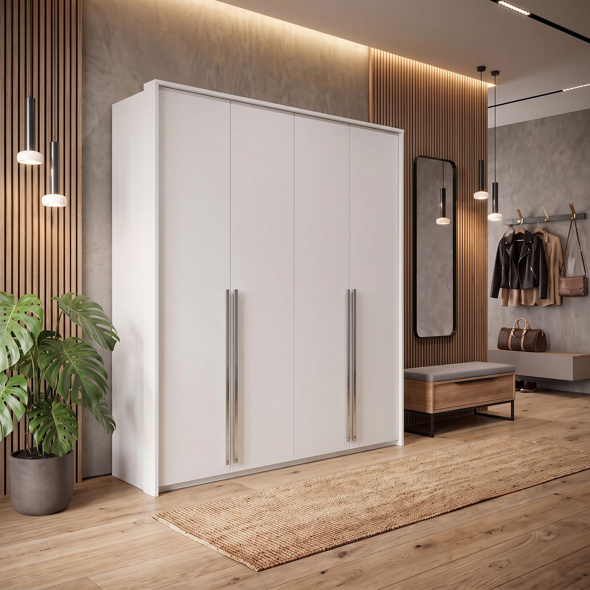 DREHTÜRENSCHRANK Giana mit 4 Türen, 210 cm, Weiß - Weiß, Holzwerkstoff (210/215/64.5cm) - Beautysofa