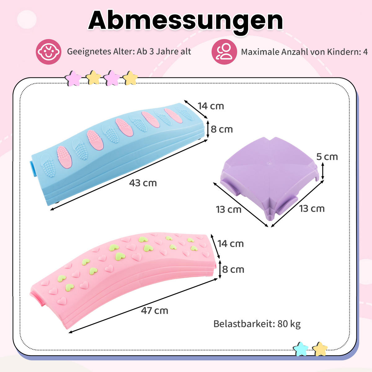 BALANCIERBALKEN Macaron-Rosa - Pink, Kunststoff (43/50cm) - COSTWAY