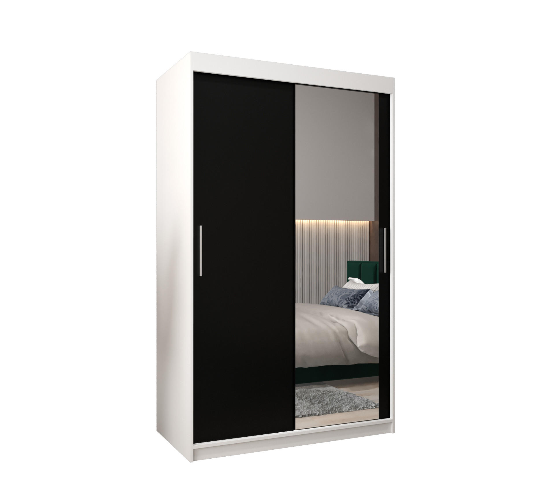 SCHWEBETÜRENSCHRANK 200/120/62 2-türig - Silberfarben/Schwarz, Holz/Kunststoff (120/200/62cm) - Abiks Möbel