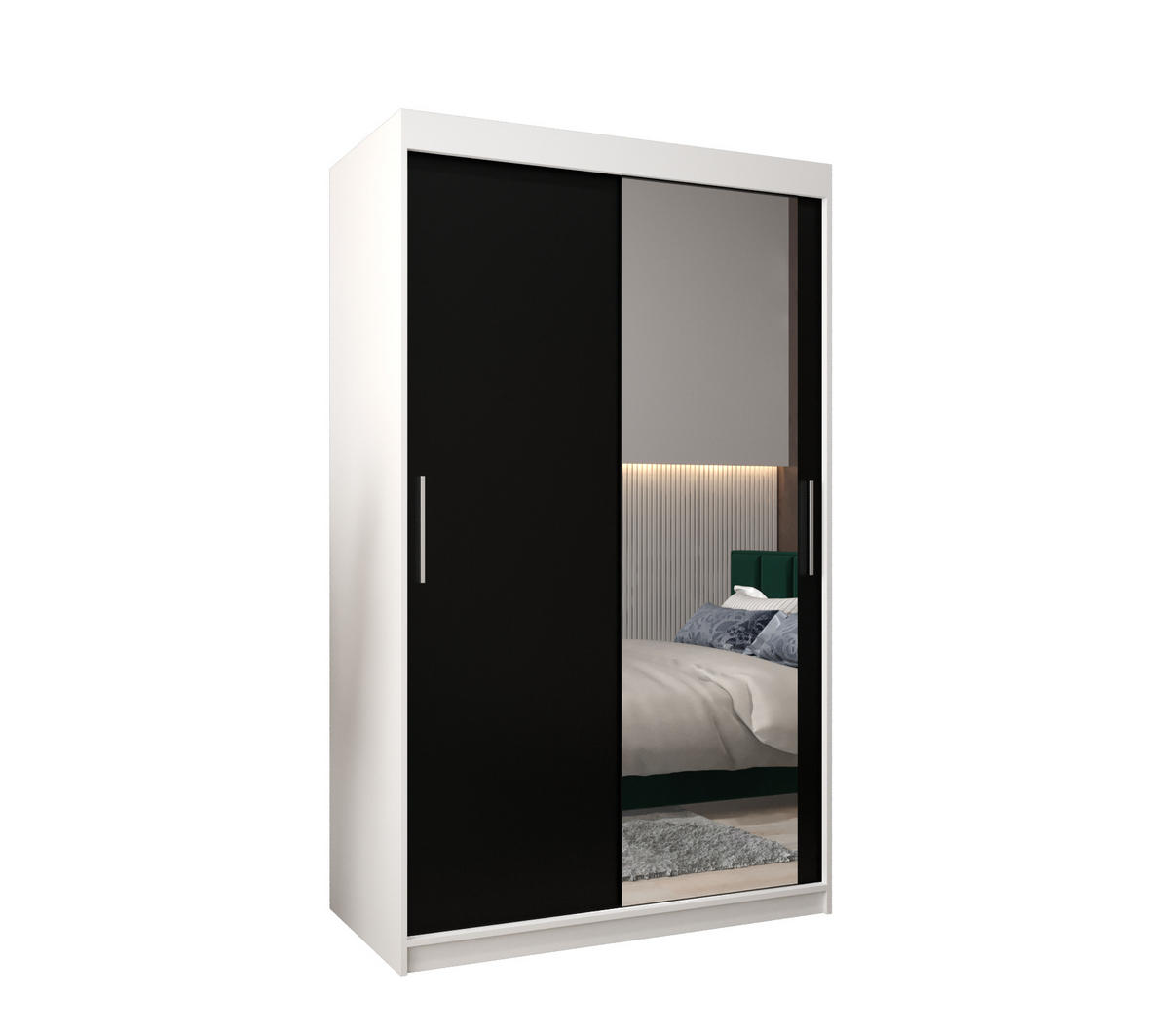 SCHWEBETÜRENSCHRANK 200/120/62 2-türig - Silberfarben/Schwarz, Holz/Kunststoff (120/200/62cm) - Abiks Möbel