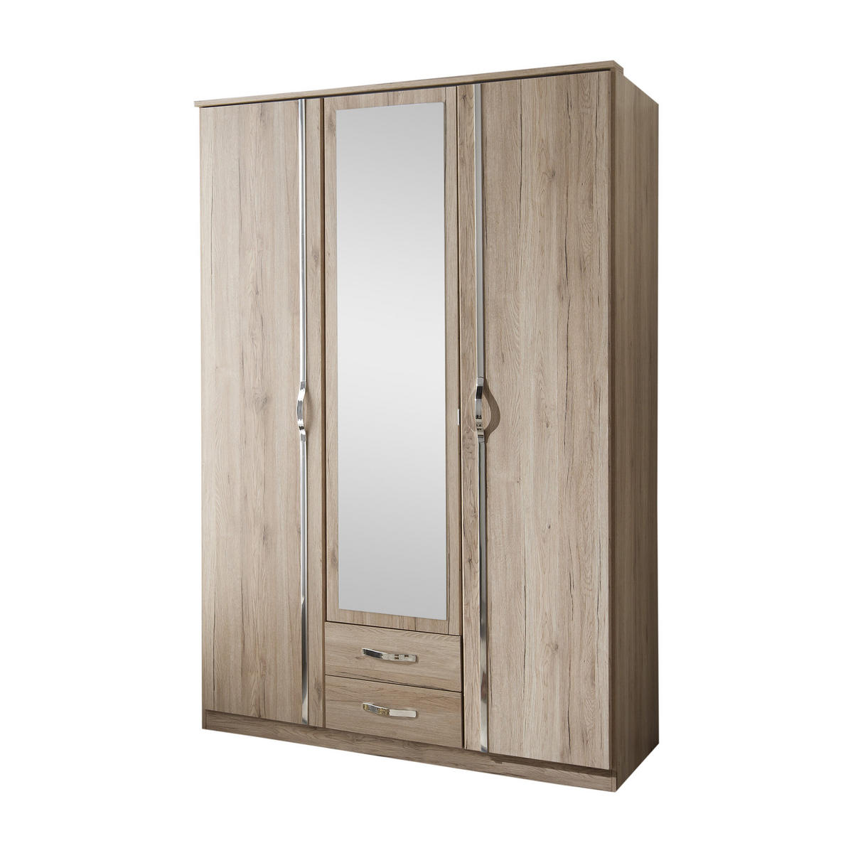 KLEIDERSCHRANK Duo in Eiche San Remo mit Aufleistungen in Chrom 135x199x58 cm (BxHxT) – Drehtürenschrank 135 cm Breite - Braun, Holzwerkstoff (120/200/80cm)