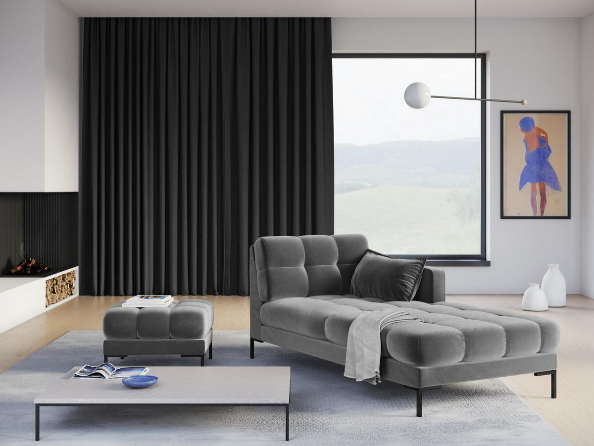 CHAISELONGUE rechts Mamaia aus Samt hellgrau - Hellgrau, Textil (102/75/185cm) - Micadoni
