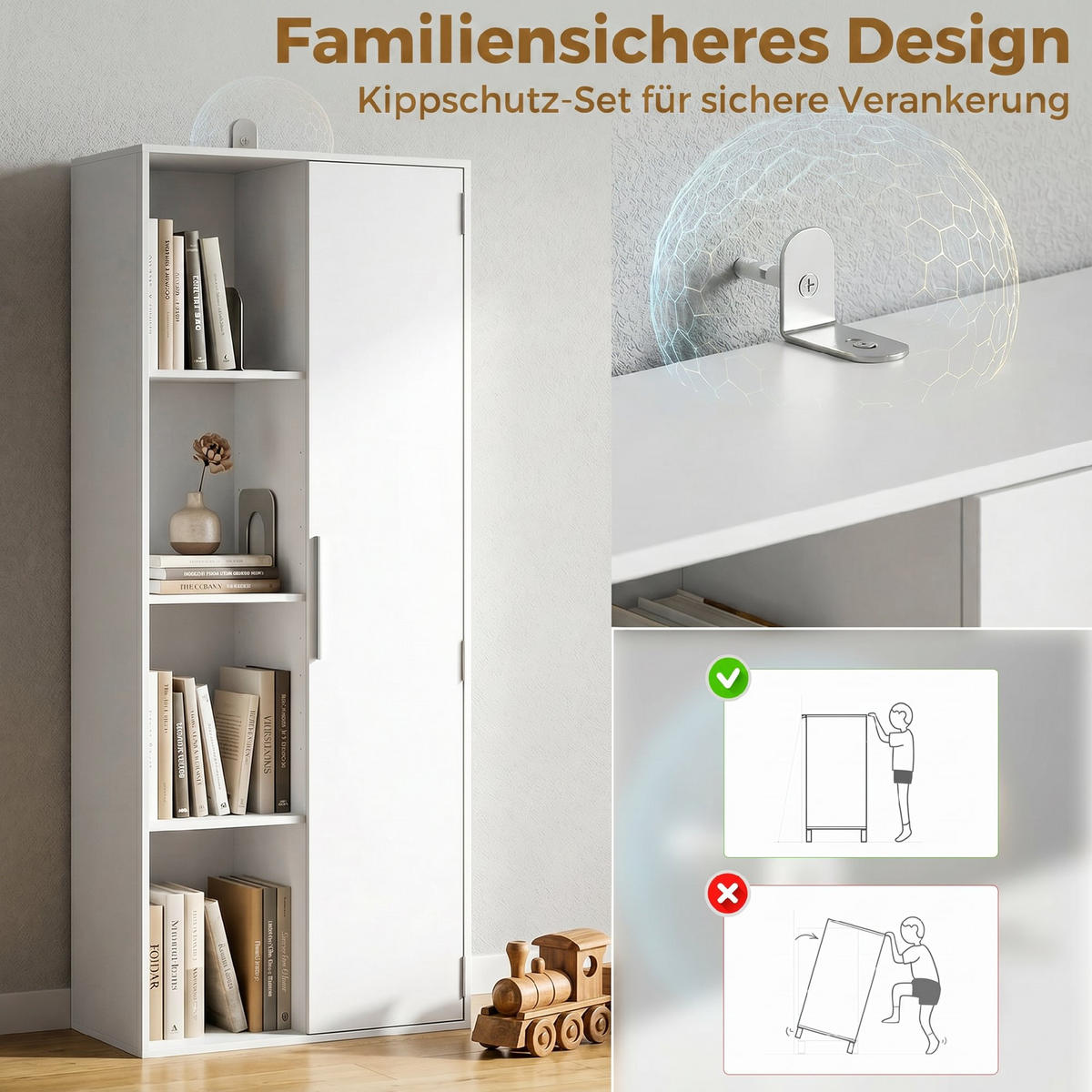 BÜCHERREGAL DE-09903 4-stöckig mit Schrank und Türen Weiß - Weiß, Holzwerkstoff (35/160/60cm) - ComfortXL