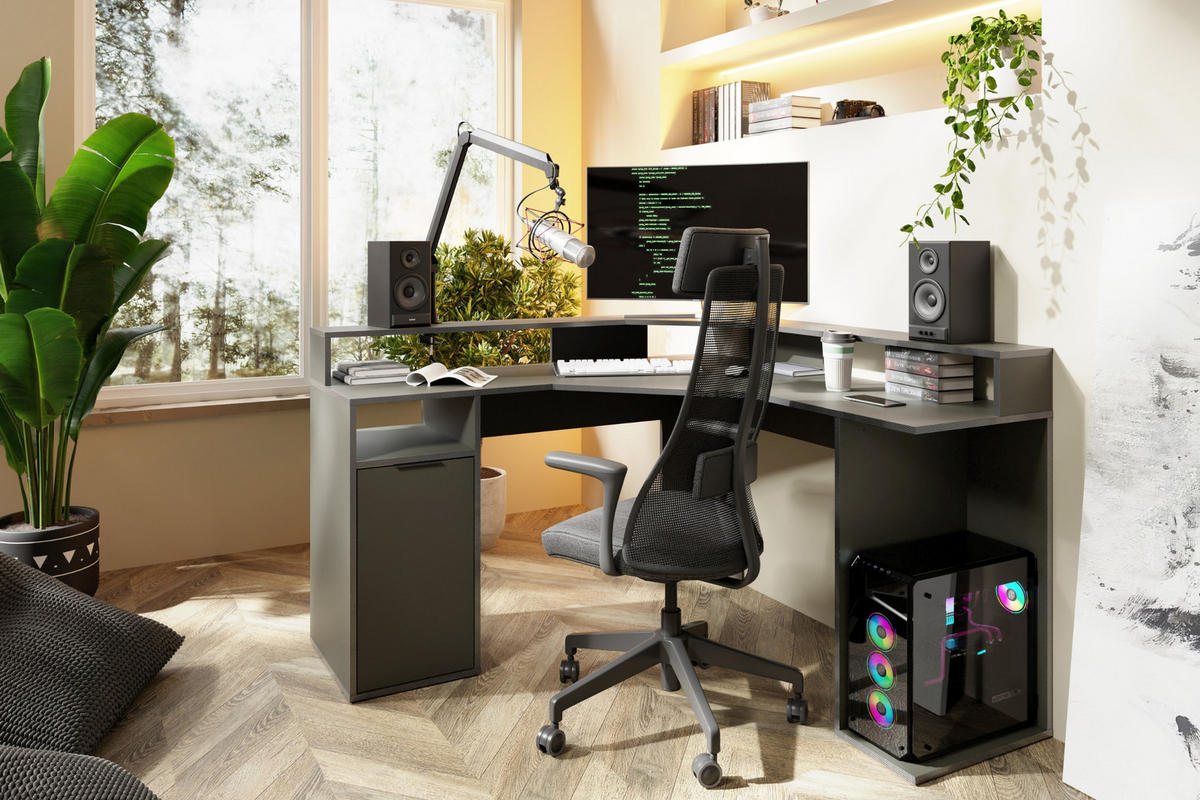 GAMINGTISCH KARO L 139 / 139 cm in Graphit - Graphitfarben, Holzwerkstoff (139/139/89cm) - Deine Möbel 24