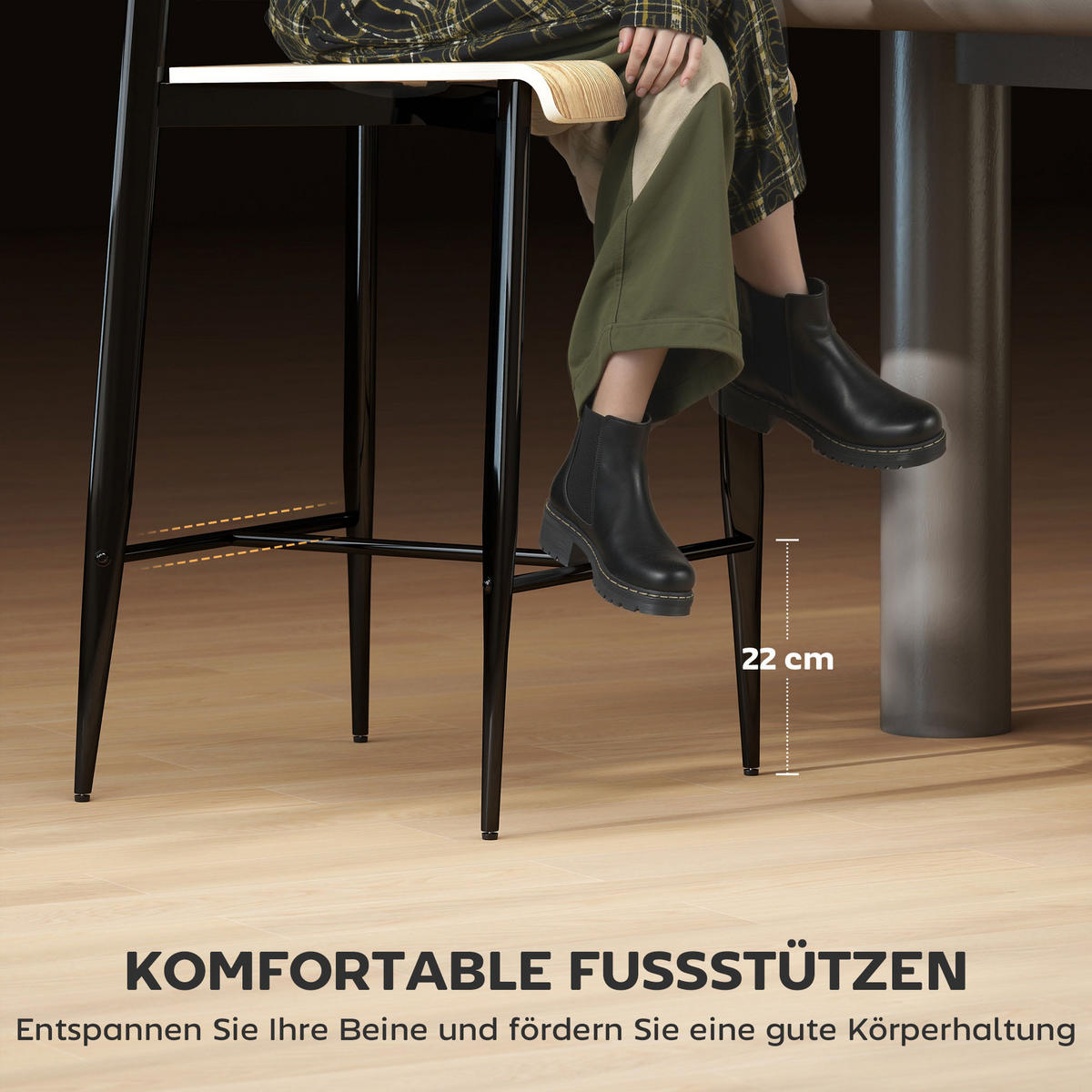 BARHOCKER 2er Set, Barstuhl mit Metallgestell, Küchenstuhl mit Sitzhöhe 66 cm - Naturfarben, Metall (43/103/55cm) - HOMCOM