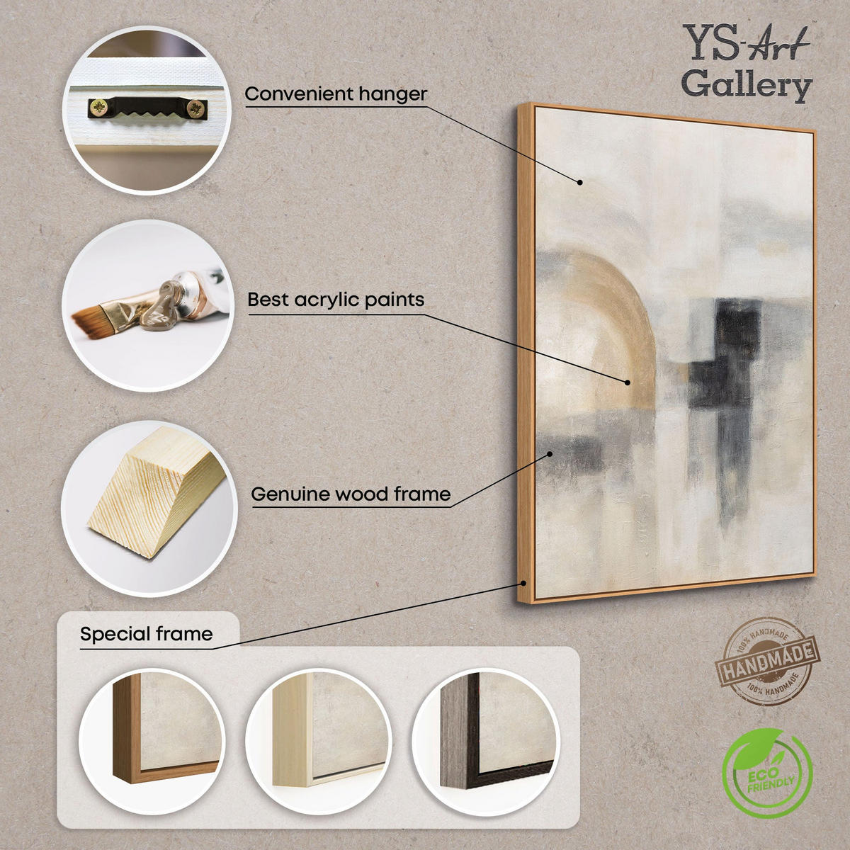 GEMÄLDE Geisterhaftes Licht Schattenfugenrahmen Beige 120x80 cm - Beige, Holz (120/80cm) - YS-art gallery