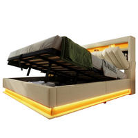 POLSTERBETT mit LED und Stauraum 140x190 cm Beige Leinen - Beige, Metall (140/190cm) - Meubliv