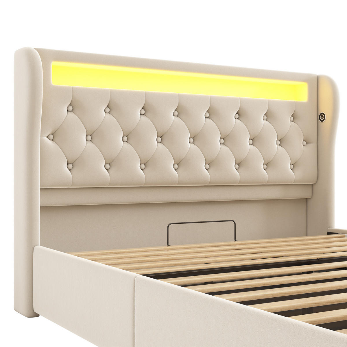 POLSTERBETT mit LED und Stauraum 160x200 cm Samt Beige - Beige, Metall (160/200cm) - Meubliv