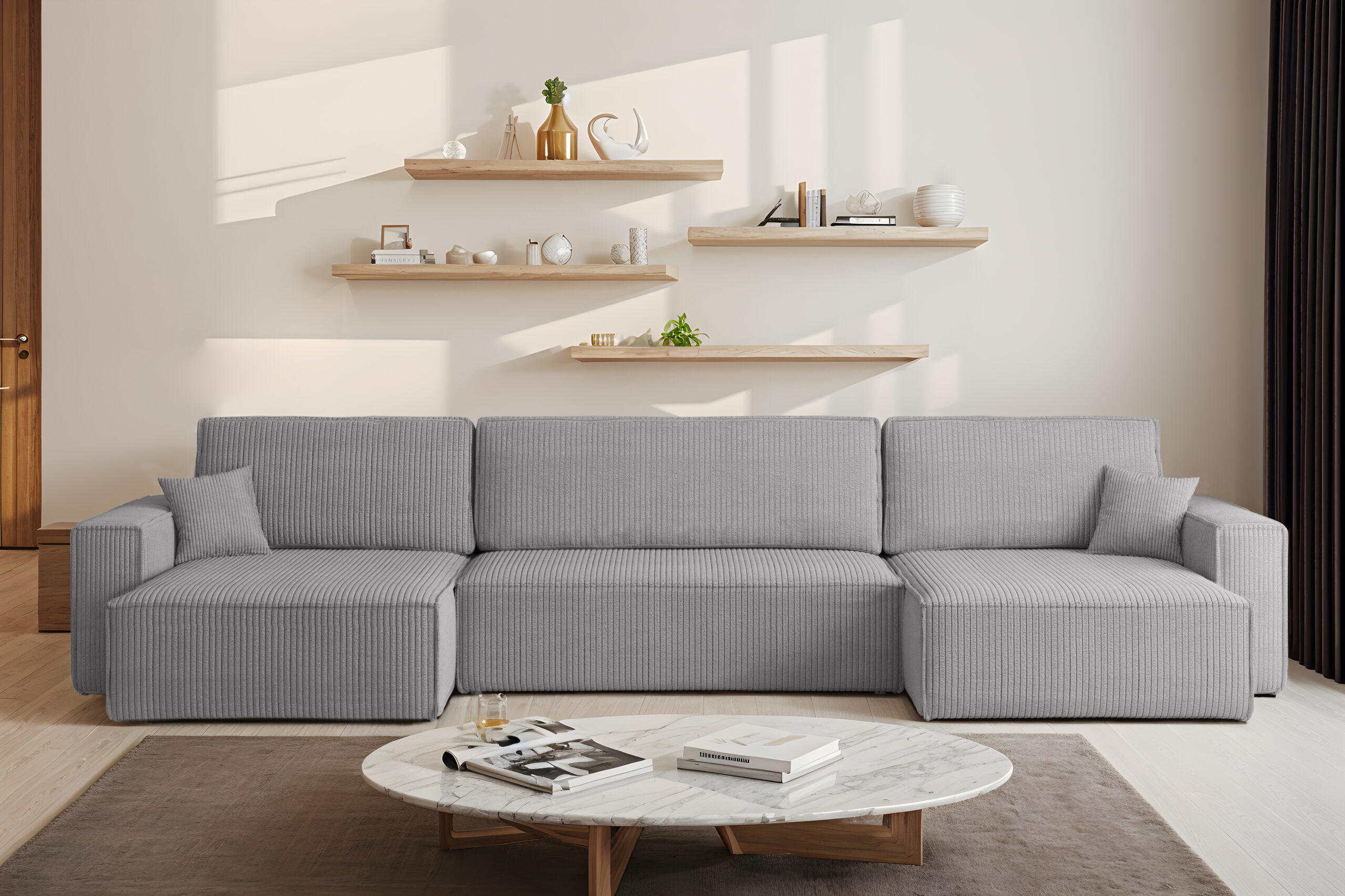 ECKSOFA Mit Schlaffunktion Und Bettkasten BEST U XL Stoff Poso Grau - Grau, Holz (142/372cm) - Kaiser Möbel