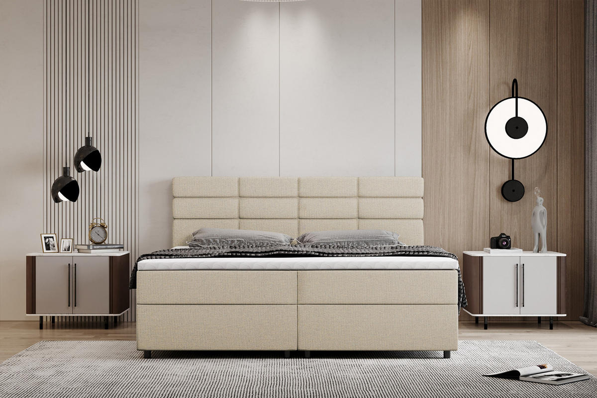 BOXBETT Reve 180 x 200 cm mit Bettkasten und Lattenrost ohne matratze - beige - Rot, Holz (180/206cm) - Panda Möbel