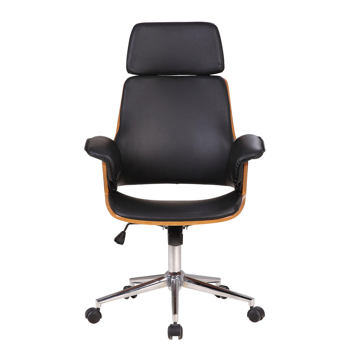 CHEFSESSEL - Kunstleder / Stahl - Walnussfarben/Schwarz, Kunststoff (67/113/64cm) - home24