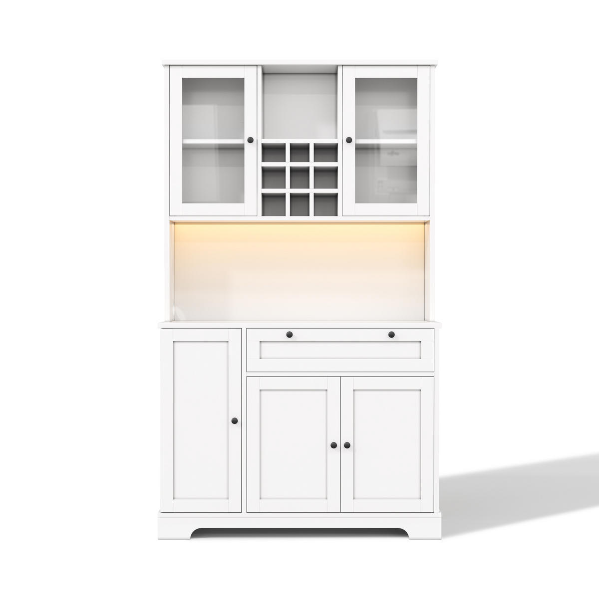 BUFFETSCHRANK aus MDF 105x40x180 cm Weiß mit LED-Beleuchtung, Steckdosenleiste und Weinregal - Weiß, Holzwerkstoff (105/180/40cm) - IVMEU