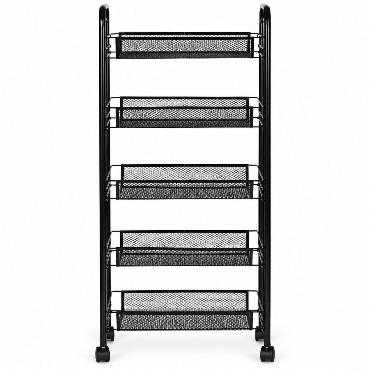 ROLLWAGEN Metall, 5 Ablagekörbe, 103 cm, Schwarz, mit Haken - Schwarz, Metall (45/103/26cm) - Mat-Haus