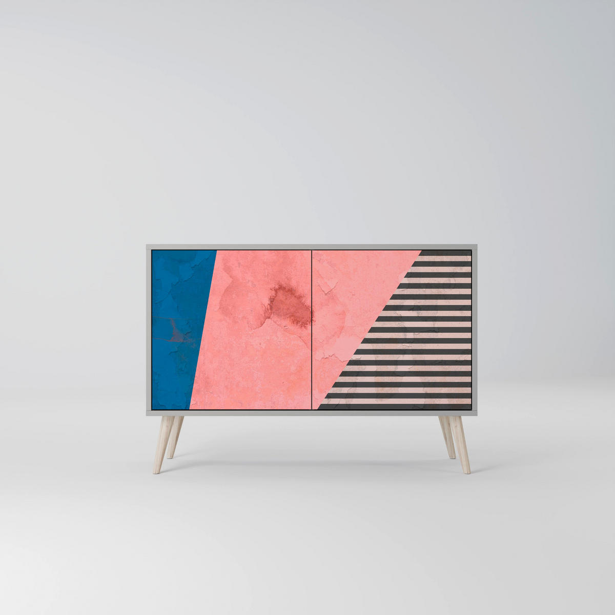 SIDEBOARD GLAMOROUS STRIPE, Eicheneffekt, 111x42x77,5 cm, 2 Türen - Eichefarben/Buchefarben, Holzwerkstoff/Buchenholz (111/77.5/42cm) - SpaceRebels