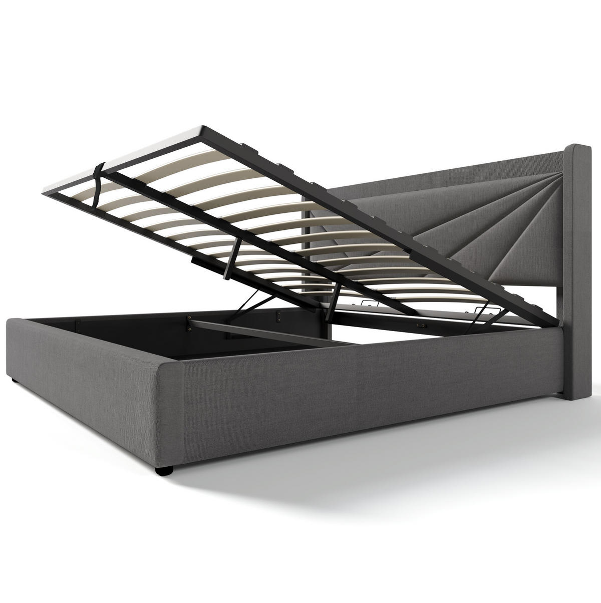 POLSTERBETT 160/200 cm grau mit Stauraum und USB Typ-C Ladefunktion - Grau, Textil (160/200cm) - OKWISH