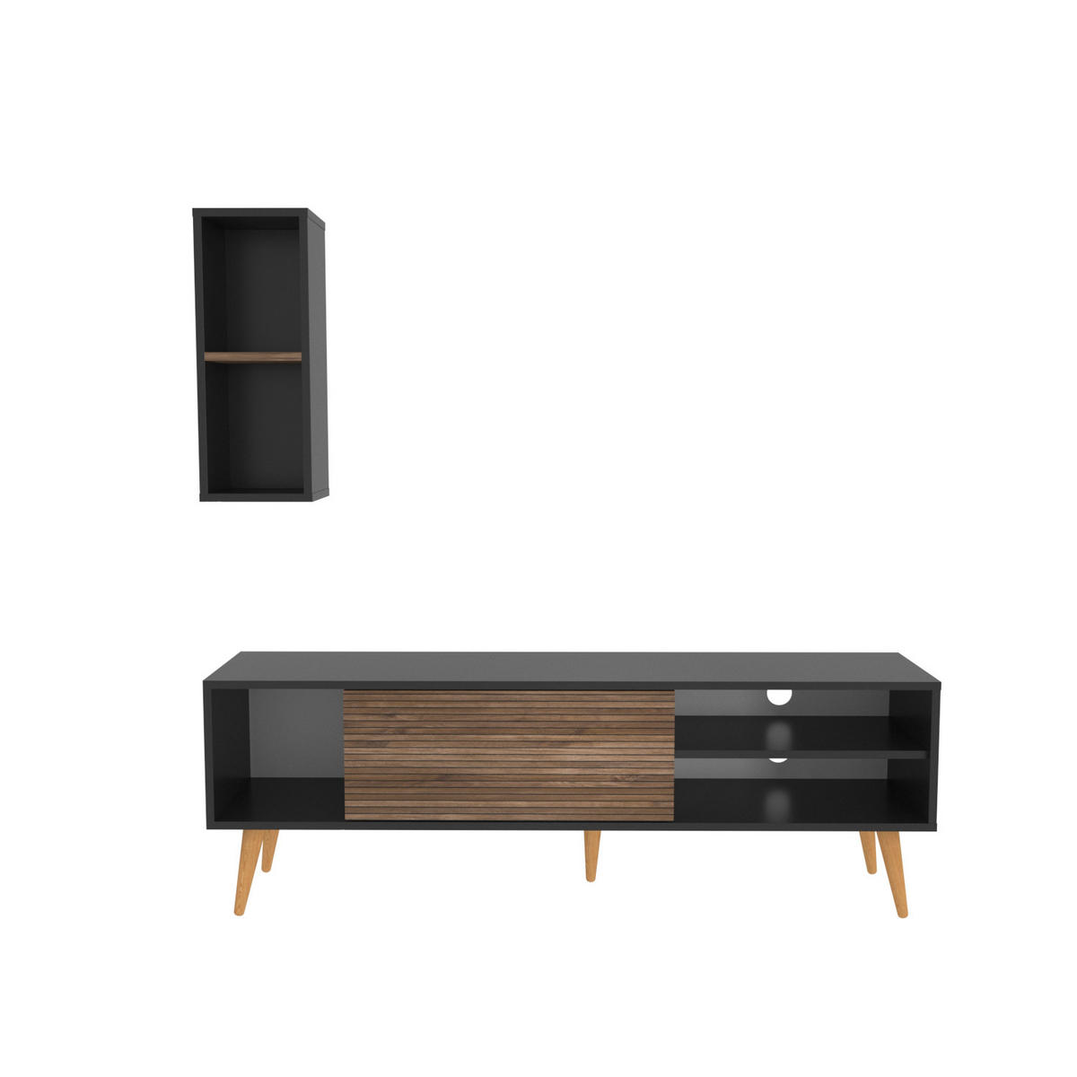 TV-LOWBOARD Rans Schwarz Alina - Schwarz/Braun, Holzwerkstoff (160/53.5/35cm) - Decorotika