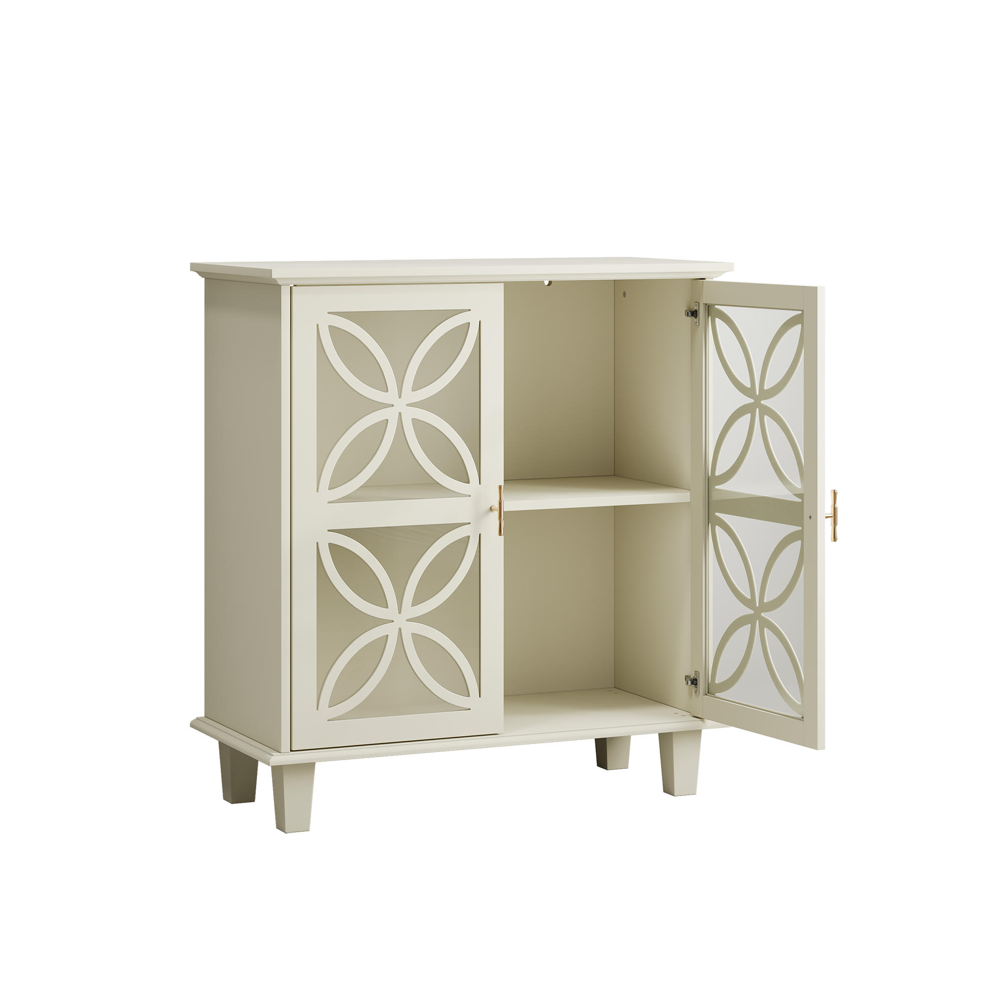 SIDEBOARD 80/38/87 cm creme aus MDF und Holzwerkstoff mit Hartglastüren - Creme, Holzwerkstoff (80/87/38cm) - OKWISH