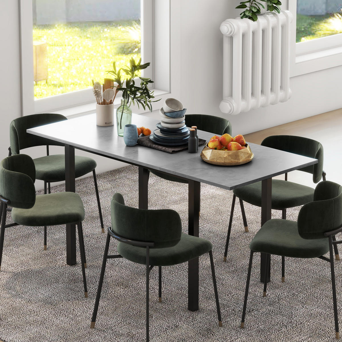 ESSTISCH erweiterbar Küchentisch Esszimmertisch für 6 Personen Stahl Dunkelgrau - Dunkelgrau, Kunststoff (160/70/76cm) - HOMCOM