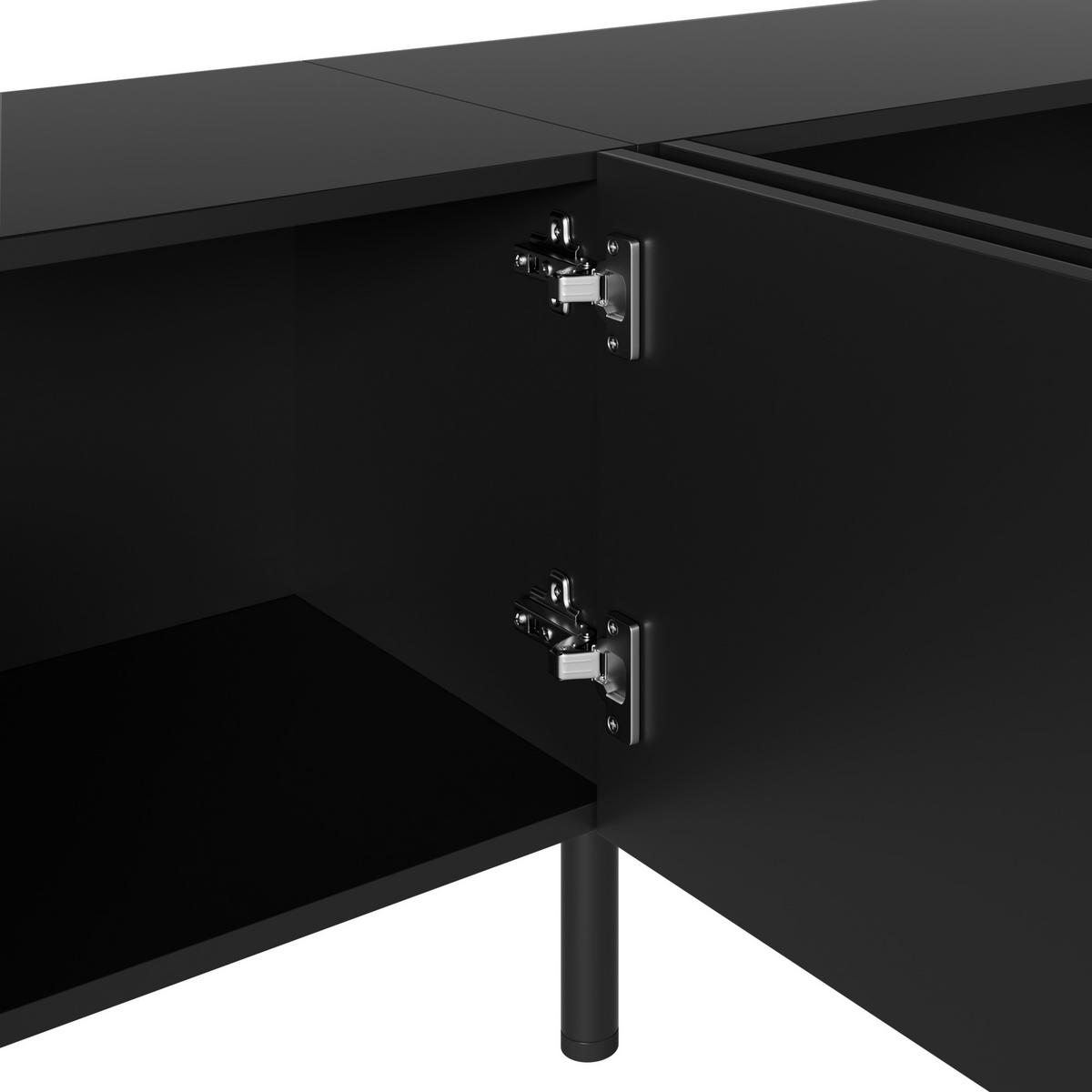 LOWBOARD in Schwarz TV-Schrank mit Metallfüße, 180 L x 35 B x 49H(cm), für Wohnzimmer - Schwarz, Holzwerkstoff/Metall (180/49/35cm) - STILVORA