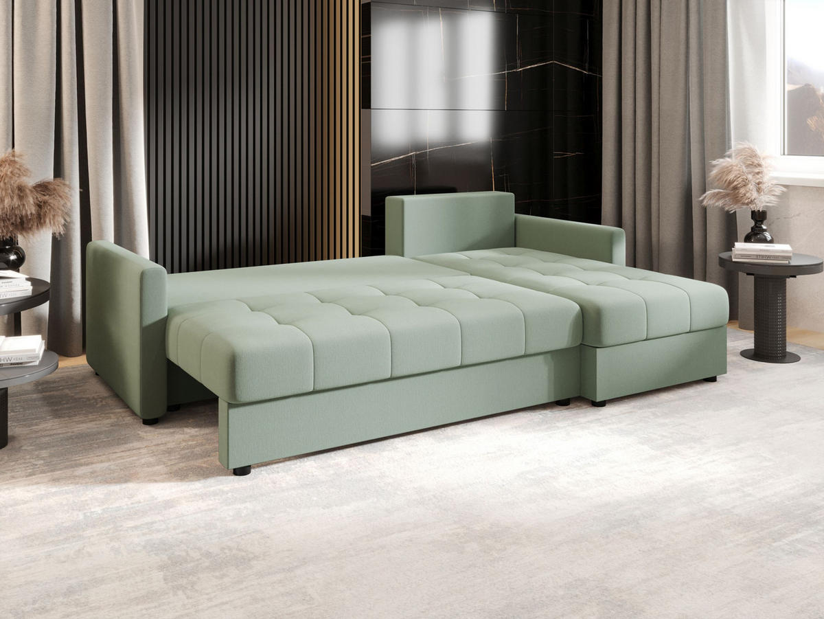 ECKSOFA MOS L BIS Cosmic 16 Rechts mit Schlaffunktion - Hellgrün, Textil (220/143cm) - Bedante