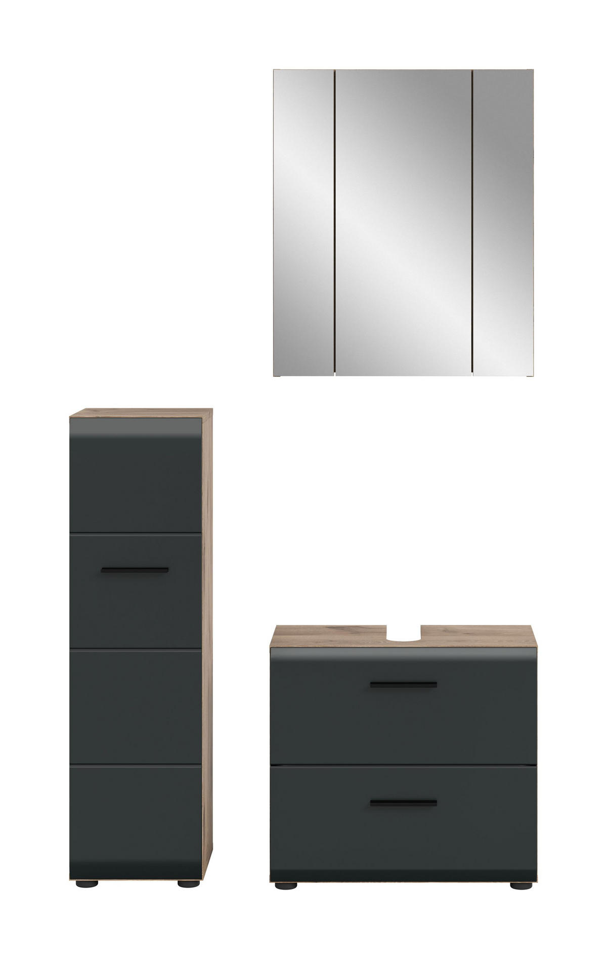BADEZIMMER Alba 3-tlg. (B/H/T: ca. 105/185/30 cm) in Nox Oak /schwarz matt - Eichefarben, Holz (105/185/30cm)