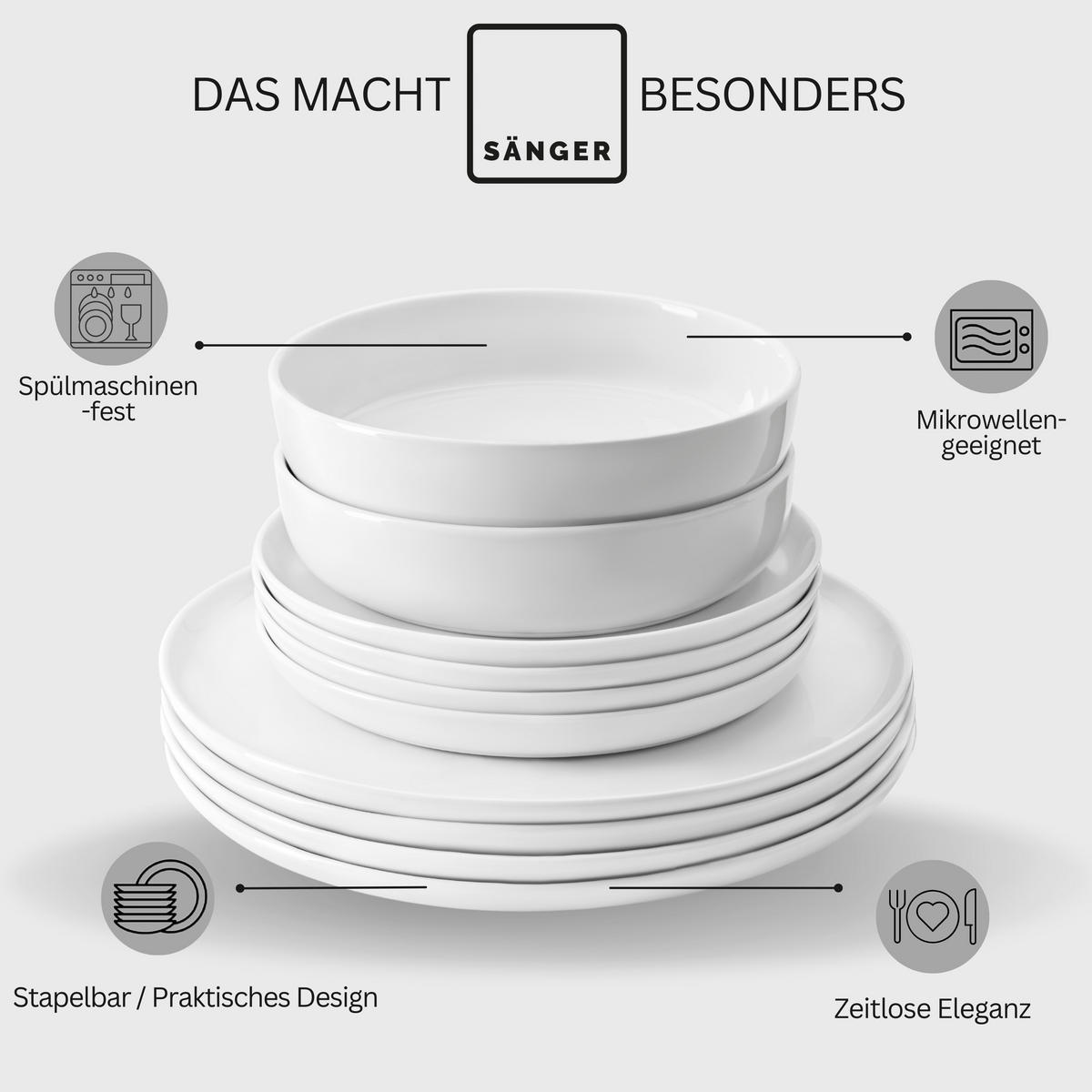 TAFELSERVICE MARLO - 36 teilig aus Porzellan 12 Personen - Weiß, Keramik (50/30/80cm) - Sänger