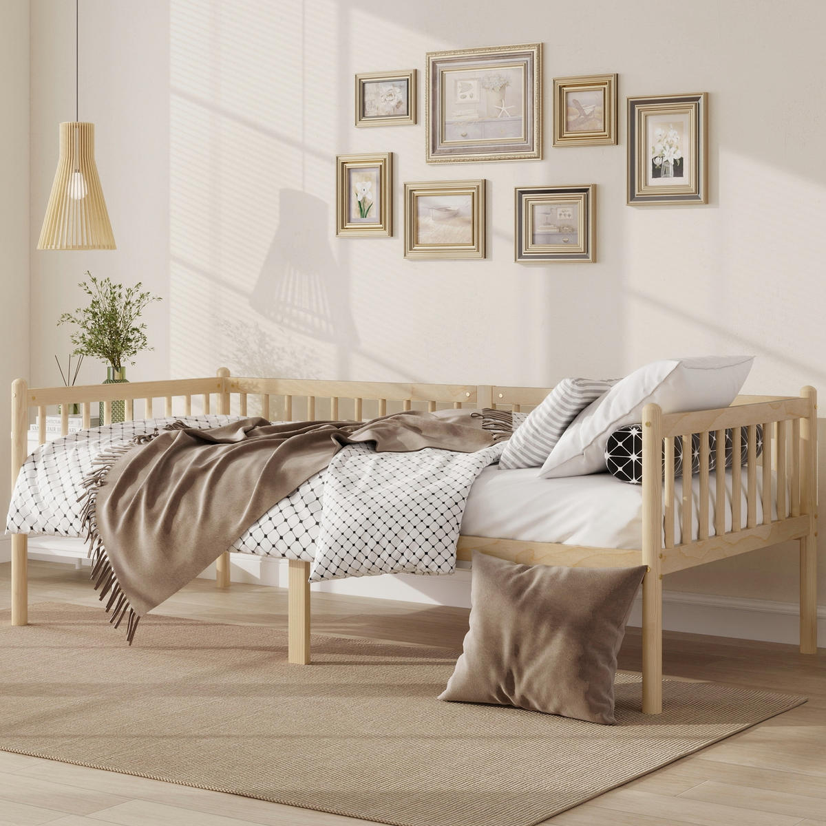 TAGESBETT 90x200 cm Massivholz, Einzelbett mit Lattenrost, Natur - Naturfarben, Holz/Holzwerkstoff (90/200cm) - LVHOM