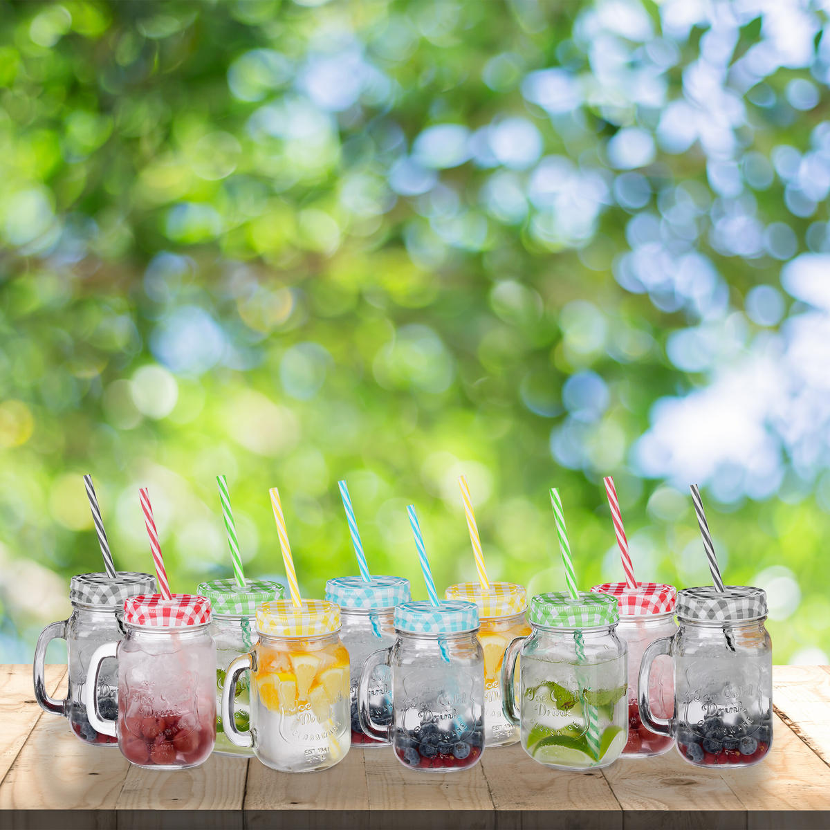 10xTRINKGLAS - Multicolor, Glas/Kunststoff - Relaxdays