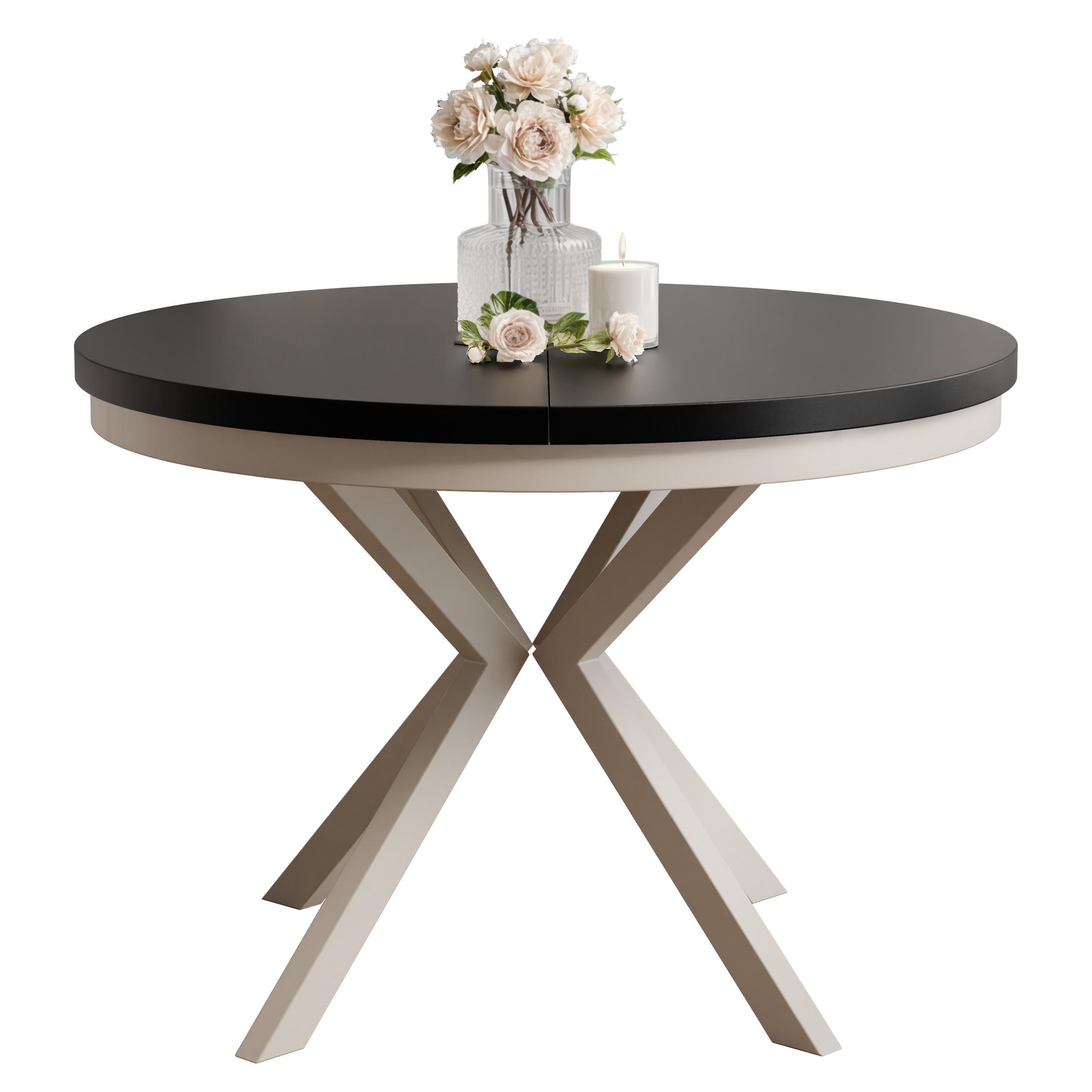 AUSZIEHTISCH MILTON 120-196/76 cm mit Metallgestell, Kaschmir / Schwarz Molet - Kaschmir/Schwarz, Holzwerkstoff/Metall (120/120/76cm) - Idohome