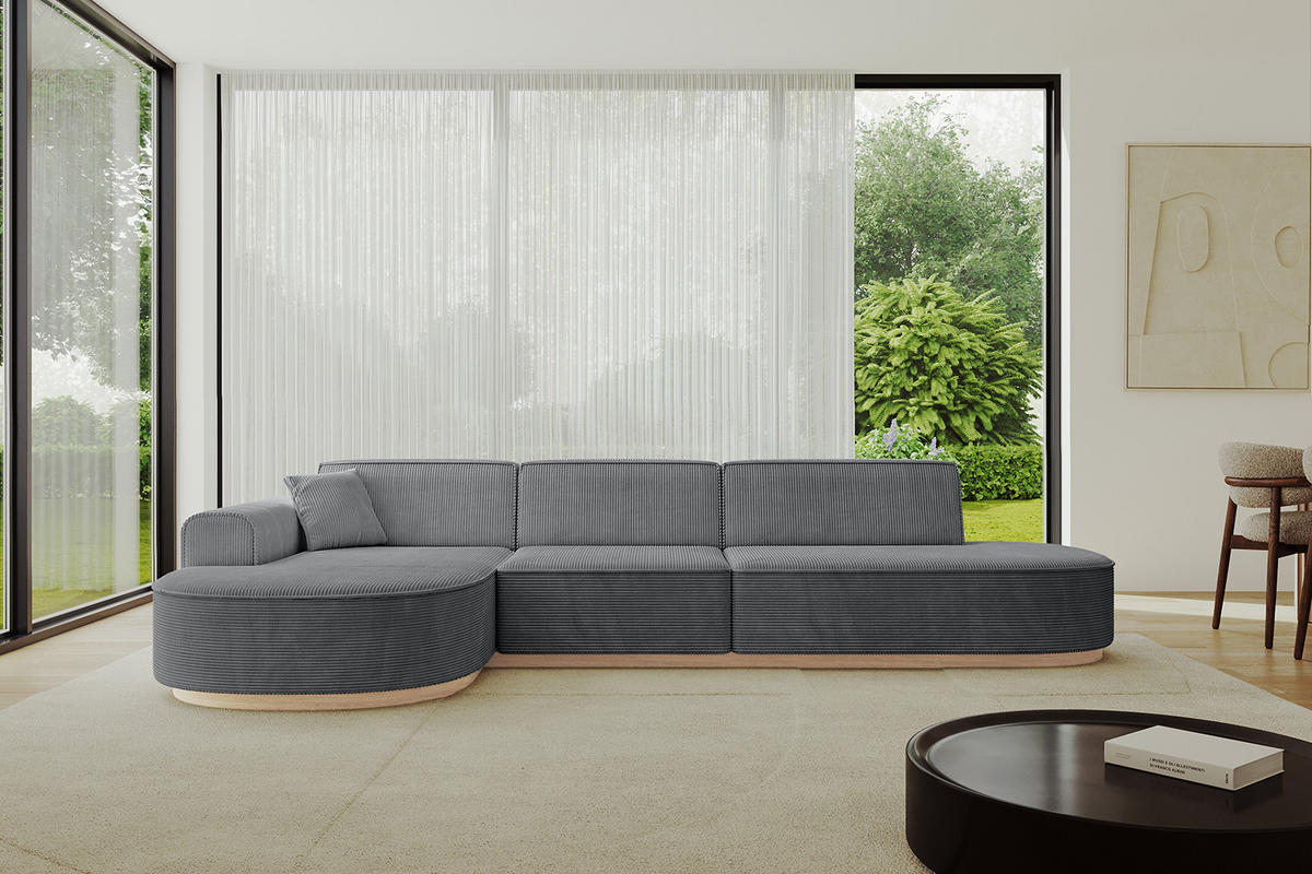 ECKSOFA Ottomane Links MARI-L2-v1 - 328x171x83 cm Dunkelgrau Cord - Dunkelgrau, Holzwerkstoff/Textil (328/171cm) - ALTDECOR