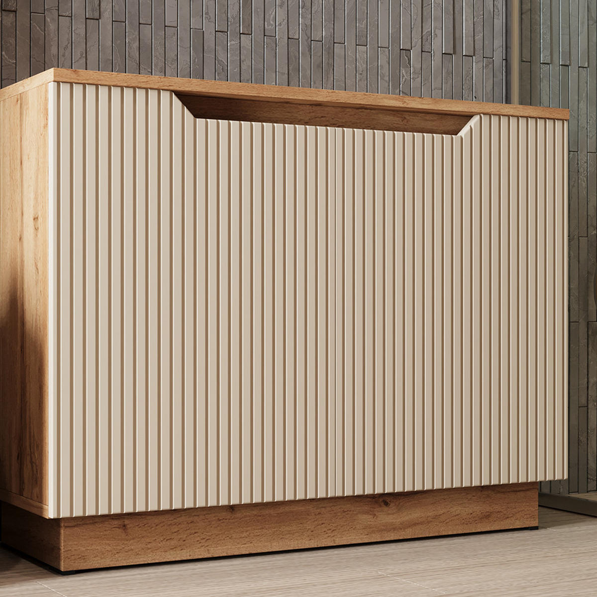 WASCHBECKENUNTERSCHRANK Lotta Eiche/Kaschmir gestreift 79.6 x 62.1 cm mit 2 Türen - Kaschmir/Eichefarben, Holzwerkstoff (79.6/62.1/32cm) - Vicco