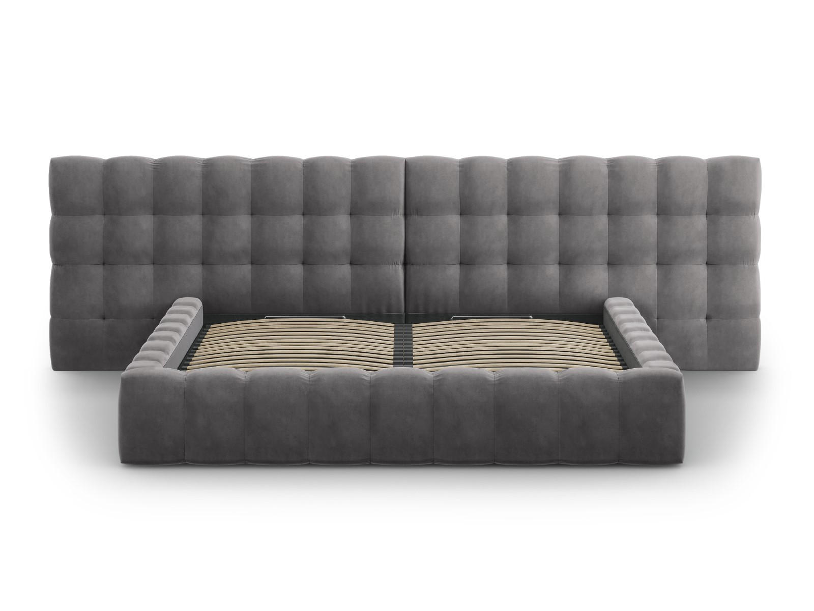 BETT mit Bettkasten und Doppelkopfteil Mamaia aus Samt grau 200x200cm - Grau, Textil (200/200cm) - Micadoni