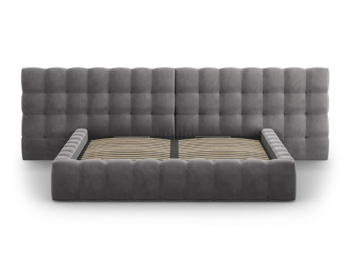 BETT mit Bettkasten und Doppelkopfteil Mamaia aus Samt grau 200x200cm - Grau, Textil (200/200cm) - Micadoni