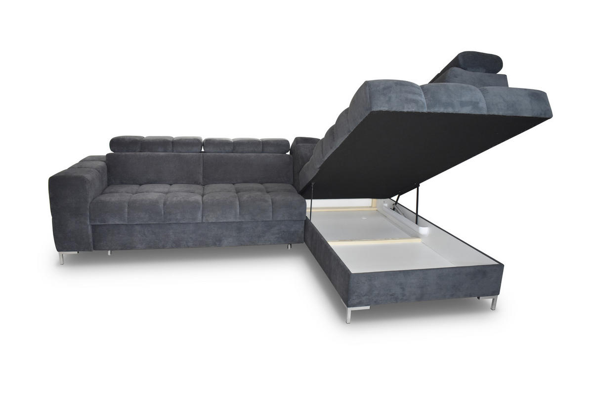 ECKSOFA PABLOS Vogue, L-förmig, Moderne, mit verstellbarem Kopfteil, Schlaf- & Lagermöglichkeiten, freistehend, RECHTS 279x201x97 cm Green - Grün, Holz/Textil (279/201cm) - DomoHome