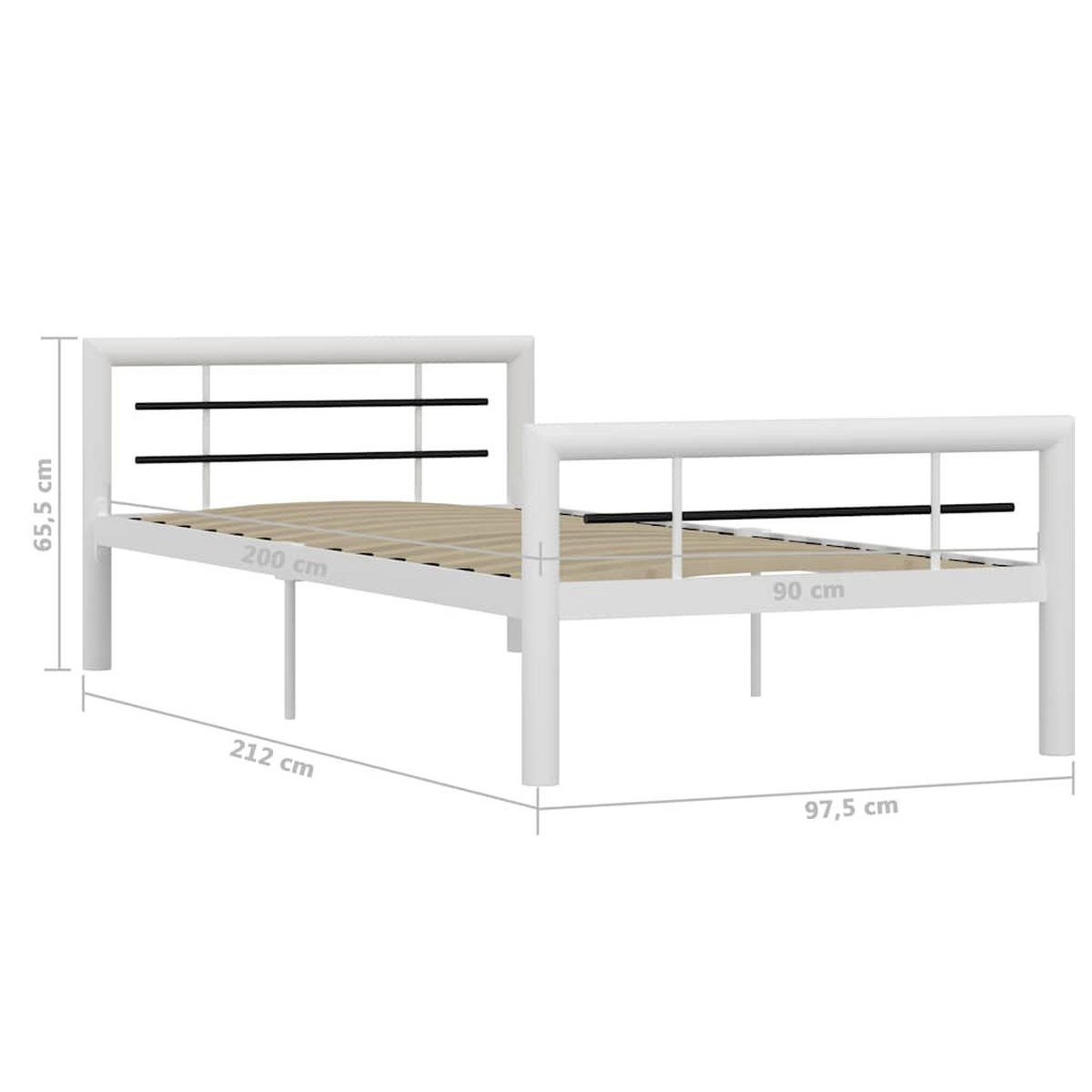 BETTGESTELL Weiss Und Schwarz Metall 100/200 Cm - Weiß, Metall (100/200cm) - vidaXL